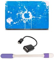 Skin Yard Blue Apple Logo on White Splash Sparkle Laptop Skin with USB LED Light & OTG Cable - 15.6 Inch Combo Set   Laptop Accessories  (Skin Yard)