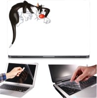 Skin Yard 3in1 Combo- Crazy Cat Laptop Skin with Screen Protector & Keyguard -15.6 Inch Combo Set   Laptop Accessories  (Skin Yard)