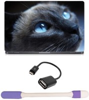 Skin Yard Cat With Blue Eyes Laptop Skin with USB LED Light & OTG Cable - 15.6 Inch Combo Set   Laptop Accessories  (Skin Yard)