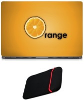 Skin Yard Digital Orange Typography Sparkle Laptop Skin with Reversible Laptop Sleeve - 14.1 Inch Combo Set   Laptop Accessories  (Skin Yard)