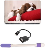 Skin Yard Dog Sleep Red Pillow Laptop Skin -14.1 Inch with USB LED Light & OTG Cable (Assorted) Combo Set   Laptop Accessories  (Skin Yard)