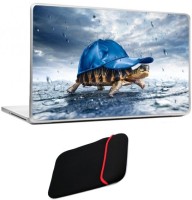 Skin Yard Funny 3D Turtle with Cap in Rain Laptop Skins with Reversible Laptop Sleeve - 15.6 Inch Combo Set   Laptop Accessories  (Skin Yard)