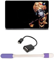 Skin Yard Golden Mukut Lord Krishna Sparkle Laptop Skin with USB LED Light & OTG Cable - 15.6 Inch Combo Set   Laptop Accessories  (Skin Yard)