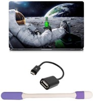 Skin Yard Astronaut Chilling On Moon Laptop Skin with USB LED Light & OTG Cable - 15.6 Inch Combo Set   Laptop Accessories  (Skin Yard)