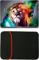 Skin Yard Lion Colour Art Laptop Skin/Decal with Reversible Laptop Sleeve - 14.1 Inch Combo Set   Laptop Accessories  (Skin Yard)