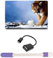 Skin Yard Apple Tiger Laptop Skin -14.1 Inch with USB LED Light & OTG Cable (Assorted) Combo Set   Laptop Accessories  (Skin Yard)