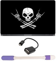 Skin Yard White Skull on Black Background Laptop Skin -14.1 Inch with USB LED Light & OTG Cable (Assorted) Combo Set   Laptop Accessories  (Skin Yard)