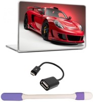 Skin Yard Hot Red Sports Car Laptop Skin -14.1 Inch with USB LED Light & OTG Cable (Assorted) Combo Set   Laptop Accessories  (Skin Yard)