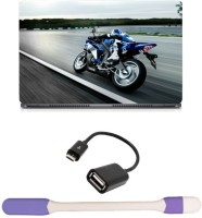 Skin Yard Bike Racing Laptop Skin -14.1 Inch with USB LED Light & OTG Cable (Assorted) Combo Set   Laptop Accessories  (Skin Yard)