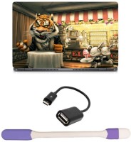Skin Yard Angry Tiger Cartoon Cafe Laptop Skin -14.1 Inch with USB LED Light & OTG Cable (Assorted) Combo Set   Laptop Accessories  (Skin Yard)