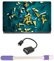 Skin Yard Blue Gold Abstract Laptop Skin -14.1 Inch with USB LED Light & OTG Cable (Assorted) Combo Set   Laptop Accessories  (Skin Yard)