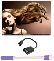 Skin Yard Cool Girl Hair Horse Art Laptop Skin with USB LED Light & OTG Cable - 15.6 Inch Combo Set   Laptop Accessories  (Skin Yard)