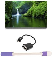 Skin Yard Nature Water Fall Laptop Skin -14.1 Inch with USB LED Light & OTG Cable (Assorted) Combo Set   Laptop Accessories  (Skin Yard)