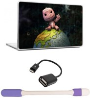 Skin Yard Sack Boy on Little Planet Laptop Skin with USB LED Light & OTG Cable - 15.6 Inch Combo Set   Laptop Accessories  (Skin Yard)