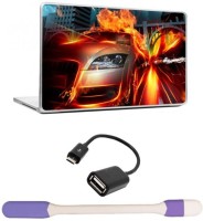 Skin Yard Car on Fire Laptop Skins with USB LED Light & OTG Cable - 15.6 Inch Combo Set   Laptop Accessories  (Skin Yard)
