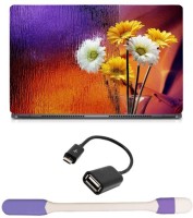 Skin Yard White Yellow Sun Flower Laptop Skin -14.1 Inch with USB LED Light & OTG Cable (Assorted) Combo Set   Laptop Accessories  (Skin Yard)