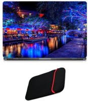 Skin Yard Christmas Lights Boat Restaurant Laptop Skin/Decal with Reversible Laptop Sleeve - 15.6 Inch Combo Set   Laptop Accessories  (Skin Yard)