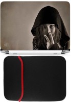 FineArts Cute Girl Shows V Laptop Skin with Reversible Laptop Sleeve Combo Set   Laptop Accessories  (FineArts)
