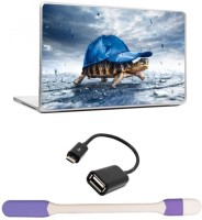 Skin Yard Funny 3D Turtle with Cap in Rain Laptop Skins with USB LED Light & OTG Cable - 15.6 Inch Combo Set   Laptop Accessories  (Skin Yard)
