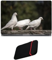 Skin Yard White Dove Birds Sparkle Laptop Skin with Reversible Laptop Sleeve - 14.1 Inch Combo Set   Laptop Accessories  (Skin Yard)