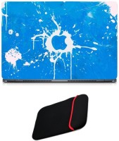 Skin Yard Blue Apple Logo on White Splash Sparkle Laptop Skin with Reversible Laptop Sleeve - 14.1 Inch Combo Set   Laptop Accessories  (Skin Yard)