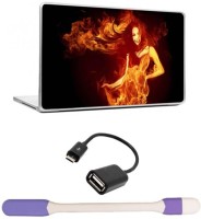 Skin Yard Fire Girl Laptop Skins with USB LED Light & OTG Cable - 15.6 Inch Combo Set   Laptop Accessories  (Skin Yard)