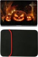 Skin Yard Halloween Pumpkin Laptop Skin with Reversible Laptop Sleeve - 15.6 Inch Combo Set   Laptop Accessories  (Skin Yard)