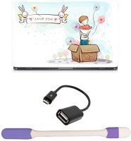Skin Yard Cartoon Love Pendant Present Sparkle Laptop Skin -14.1 Inch with USB LED Light & OTG Cable (Assorted) Combo Set   Laptop Accessories  (Skin Yard)
