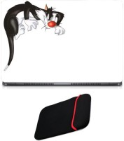 Skin Yard Crazy Cat Laptop Skin with Reversible Laptop Sleeve - 14.1 Inch Combo Set   Laptop Accessories  (Skin Yard)