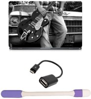 Skin Yard Acoustic Guitar With Car Sparkle Laptop Skin -14.1 Inch with USB LED Light & OTG Cable (Assorted) Combo Set   Laptop Accessories  (Skin Yard)