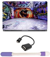 Skin Yard Apple Graffiti Laptop Skin -14.1 Inch with USB LED Light & OTG Cable (Assorted) Combo Set   Laptop Accessories  (Skin Yard)