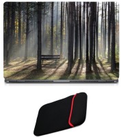Skin Yard Sun Rays in Forest Laptop Skin with Reversible Laptop Sleeve - 15.6 Inch Combo Set   Laptop Accessories  (Skin Yard)