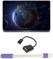 Skin Yard Blue Planet Earth Laptop Skin -14.1 Inch with USB LED Light & OTG Cable (Assorted) Combo Set   Laptop Accessories  (Skin Yard)