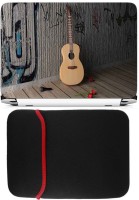 FineArts Guitar with Rose Laptop Skin with Reversible Laptop Sleeve Combo Set   Laptop Accessories  (FineArts)