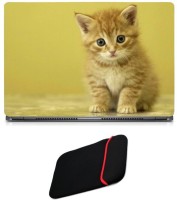 Skin Yard Brown Cat Laptop Skin with Reversible Laptop Sleeve - 14.1 Inch Combo Set   Laptop Accessories  (Skin Yard)