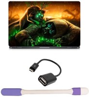 Skin Yard Green Eye Master Dog Abstract Laptop Skin -14.1 Inch with USB LED Light & OTG Cable (Assorted) Combo Set   Laptop Accessories  (Skin Yard)