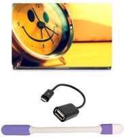 View Skin Yard Smiley Old Alarm Clock Sparkle Laptop Skin with USB LED Light & OTG Cable - 15.6 Inch Combo Set Laptop Accessories Price Online(Skin Yard)