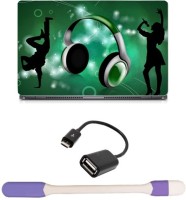 Skin Yard Green Musical Headphone Laptop Skin with USB LED Light & OTG Cable - 15.6 Inch Combo Set   Laptop Accessories  (Skin Yard)