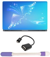 Skin Yard Blue Butterfly Abstract Laptop Skin with USB LED Light & OTG Cable - 15.6 Inch Combo Set   Laptop Accessories  (Skin Yard)