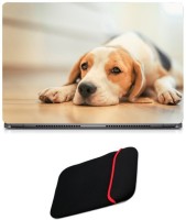 Skin Yard Beagle Dog On Floor Sparkle Laptop Skin with Reversible Laptop Sleeve - 15.6 Inch Combo Set   Laptop Accessories  (Skin Yard)