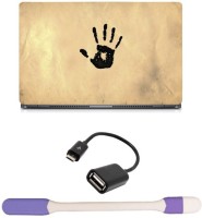 Skin Yard Black Hand Print Sparkle Laptop Skin -14.1 Inch with USB LED Light & OTG Cable (Assorted) Combo Set   Laptop Accessories  (Skin Yard)