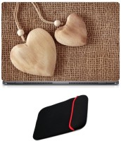 Skin Yard Wooden Heart Laptop Skin with Reversible Laptop Sleeve - 15.6 Inch Combo Set   Laptop Accessories  (Skin Yard)