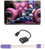 Skin Yard Emo Girl Anime Painting Laptop Skin -14.1 Inch with USB LED Light & OTG Cable (Assorted) Combo Set   Laptop Accessories  (Skin Yard)