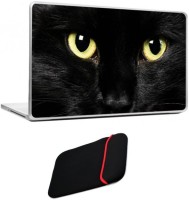 Skin Yard Black Cat with Golden Eyes Laptop Skins with Reversible Laptop Sleeve - 14.1 Inch Combo Set   Laptop Accessories  (Skin Yard)