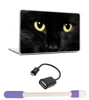 Skin Yard Black Cat with Golden Eyes Laptop Skins with USB LED Light & OTG Cable - 15.6 Inch Combo Set   Laptop Accessories  (Skin Yard)