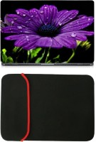 Skin Yard Dark Purple Flower Black Background Laptop Skin with Reversible Laptop Sleeve - 14.1 Inch Combo Set   Laptop Accessories  (Skin Yard)