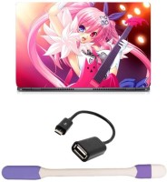 Skin Yard Anime Girl With Guitar Laptop Skin with USB LED Light & OTG Cable - 15.6 Inch Combo Set   Laptop Accessories  (Skin Yard)