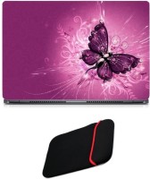 Skin Yard Pink Butterfly Abstract Laptop Skin/Decal with Reversible Laptop Sleeve - 14.1 Inch Combo Set   Laptop Accessories  (Skin Yard)