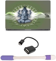 Skin Yard Spiritual Lord Ganesha Sparkle Laptop Skin -14.1 Inch with USB LED Light & OTG Cable (Assorted) Combo Set   Laptop Accessories  (Skin Yard)