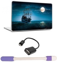 Skin Yard Sea Ship in Dark Night Laptop Skin -14.1 Inch with USB LED Light & OTG Cable (Assorted) Combo Set   Laptop Accessories  (Skin Yard)